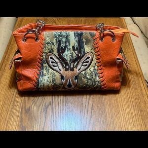 Cute Orange Camouflaged Purse With Fuzzy Dear